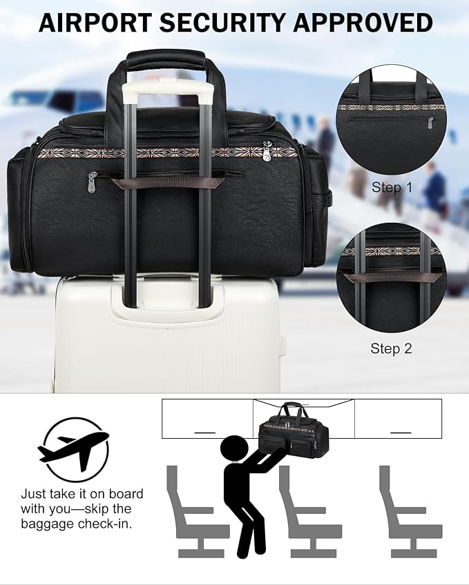 FADEON Duffle Bag for Women, Large Convertible Carry on Overnight Backpack, Designer Leather Mens Weekend Bags for Travel