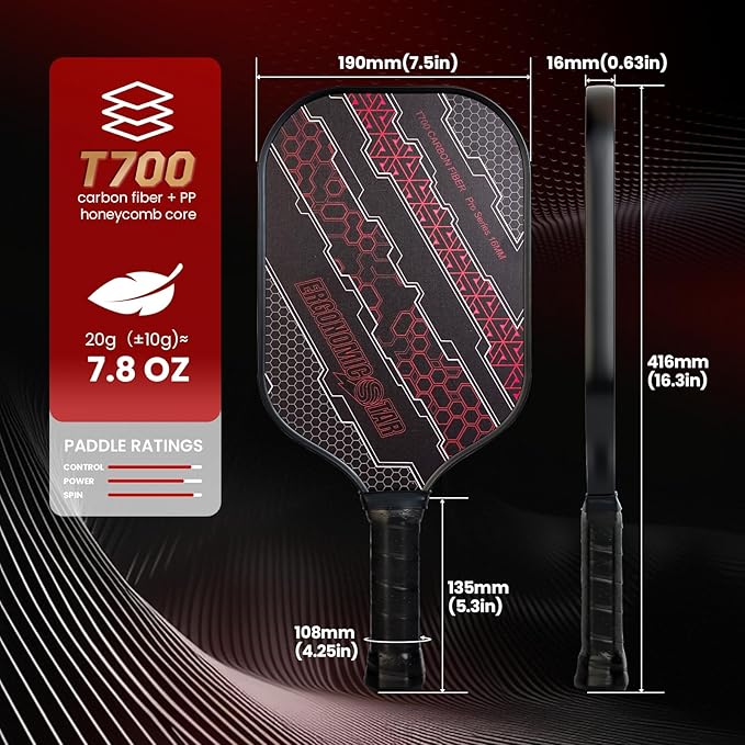 Pickleball Paddles Set,T700 Carbon Fiber Light Weight 16MM Pickleball Rackets with Balls and Grip Tapes Bag for Beginner to Advanced Elite Series