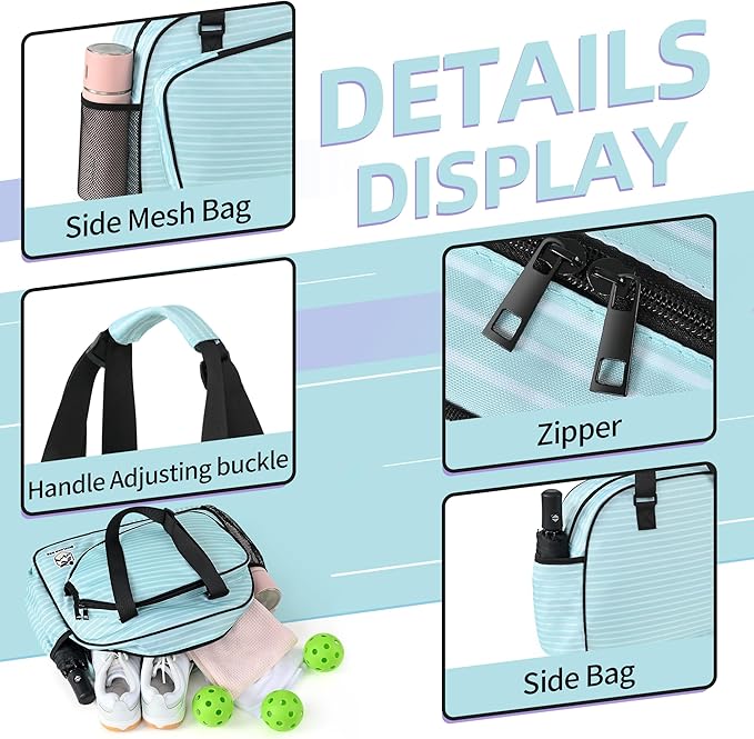 Boulder Bee Pickleball Bags, Premium Pickleball Tote Bag for Girls, Women’s Hand/Shoulder Gym Bag w Water Bottle Holder, with Pickleball Racquet/Paddle Holder