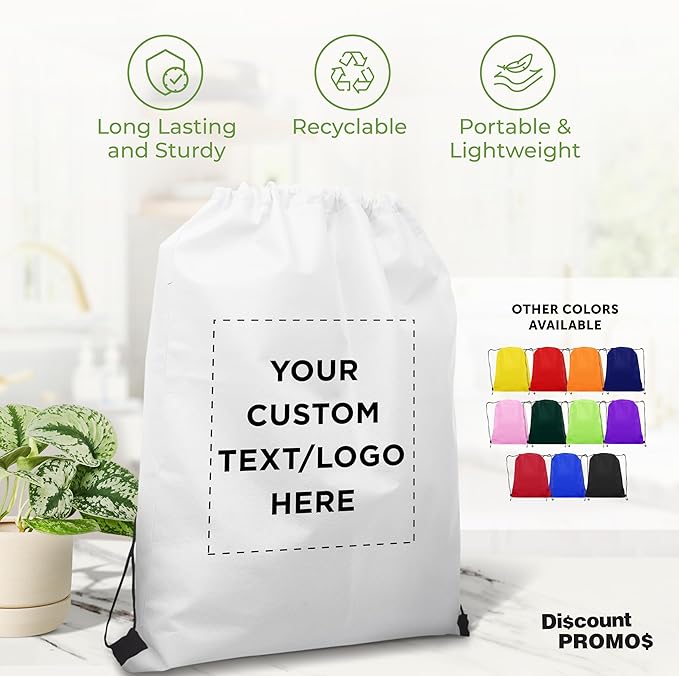 DISCOUNT PROMOS Custom Non-Woven Drawstring Backpacks Set of 10/50/100, Personalized Bulk Pack