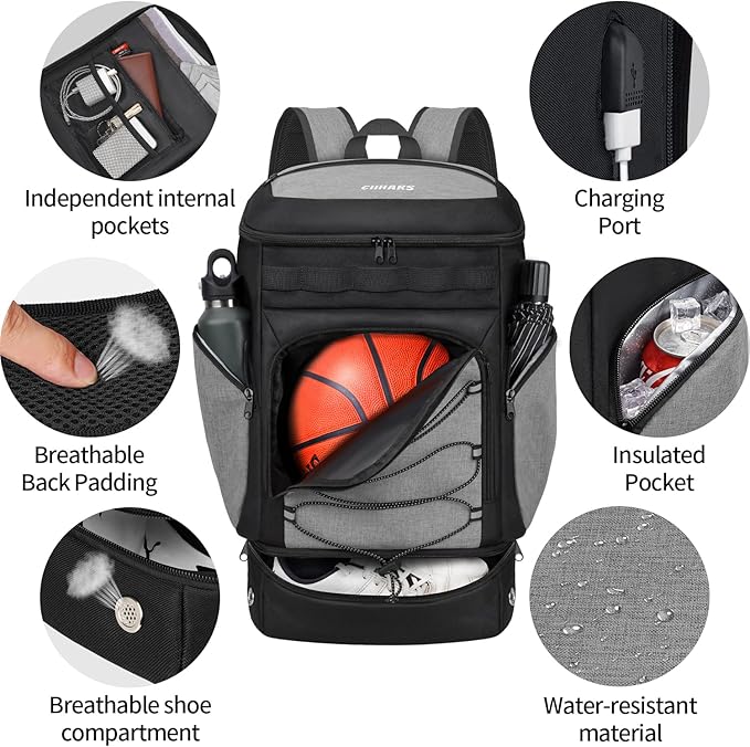 Basketball Backpack Bag Large Sports Bag with Separate Ball holder & Shoes compartment, Best for Basketball, Soccer,Volleyball,Gym