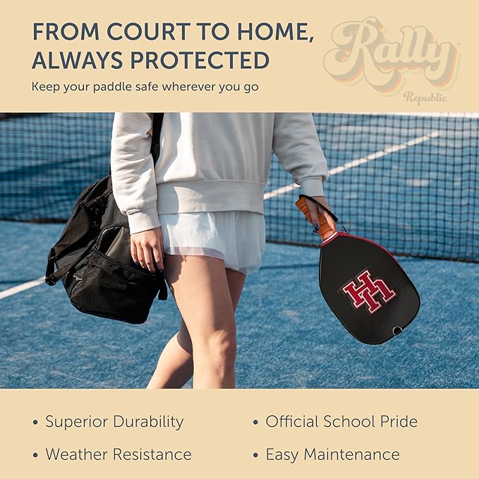 Officially Licensed Collegiate Pickleball Paddle Cover - Lightweight PU Leather Material - Durable Foam Interior Protection with Zippered Closure - Fits Most Paddles on the Market