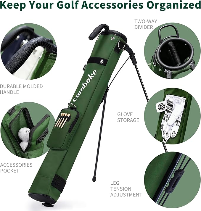 Camboke Lightweight Golf Stand Bag, Portable and Durable Golf Carry Bag with Padded Strap and Pocket, Sunday Bag for The Driving Range, 2-Way Divider Practice Bag for Men and Women