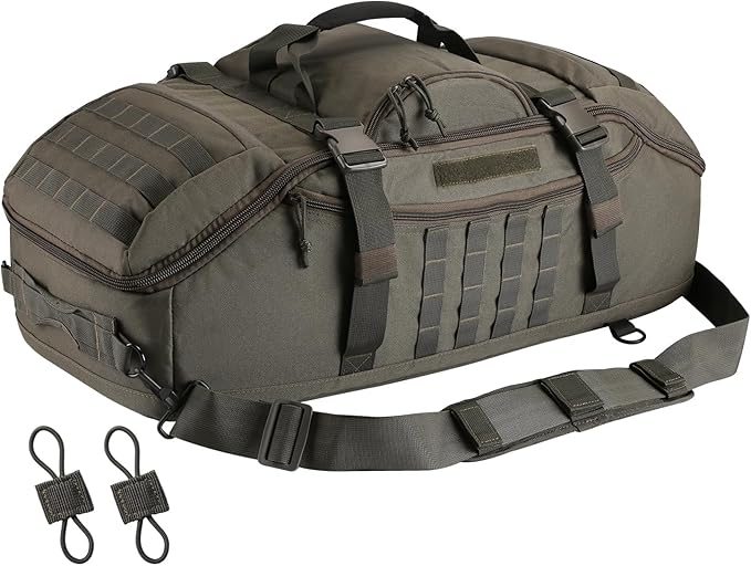 65L Large Duffle Bag, 3-in-1 Tactical Backpack MOLLE Pack for Sports, Gym, Outdoor, Olive Green