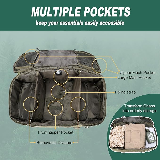 Travel Duffle Bag Gym Bag Duffle Bags with Weekend Overnight Bag for Outdoor Traveling Workout Deployment Sports (Green, 45L)