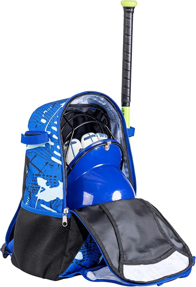 Youth Baseball Bat Bag Backpack, T-Ball & Softball Equipment Gear for Youth with Fence Hook, Lightweight Baseball Bat Backpack, Large Main Compartment for Helmet