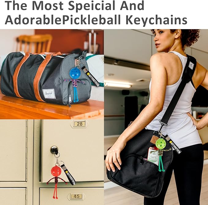 6Pcs Pickleball Handmade Keychains, Inspirational Gifts for Pickle ball Lovers Women Men, Cute Unique Design in 6 Colors