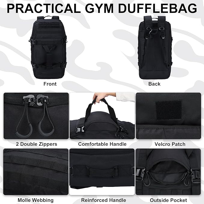 Travel Duffle Bag Gym Bag Duffle Bags with Weekend Overnight Bag for Outdoor Traveling Workout Deployment Sports (Black, 80L)