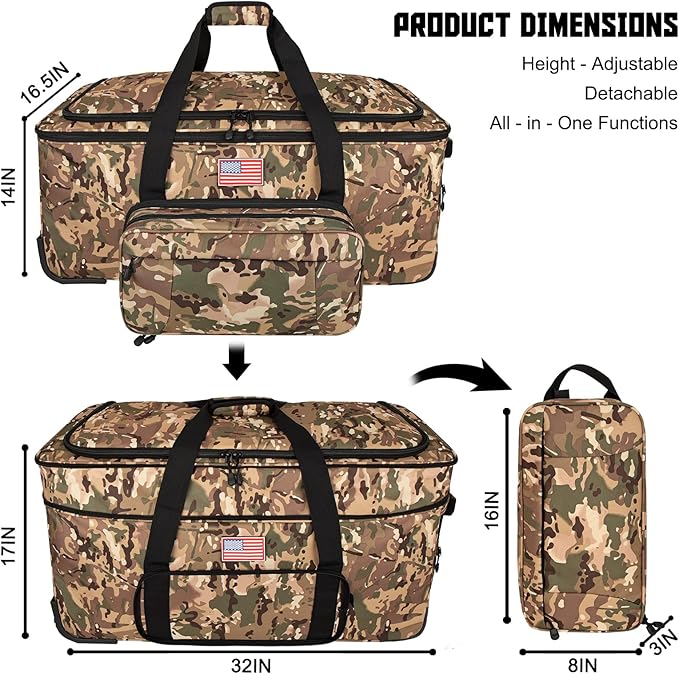 150L Large Rolling Duffle Bag with Wheels, Heavy Duty 32'' Tri-Wheel Gear Hauler for Camping,Moving Sports Equipment, Military & Airline Checked Bag Approved,Camo