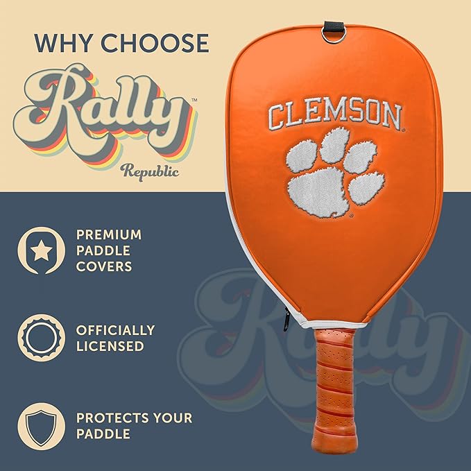 Officially Licensed Collegiate Pickleball Paddle Cover - Lightweight PU Leather Material - Durable Foam Interior Protection with Zippered Closure - Fits Most Paddles on the Market
