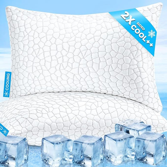Cooling Pillows King Size Set of 2, Firm Shredded Memory Foam Pillows for Side Back Stomach Sleepers, Two-Sided Cool Neck Pillow for Neck Shoulder Pain, Luxury Gel Cold Bed Pillow for Hot Sleepers