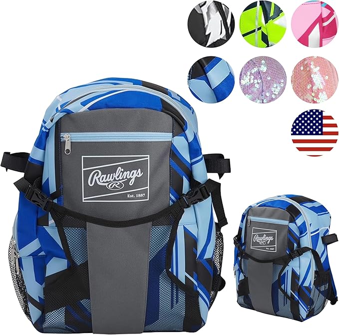 Rawlings | REMIX Backpack Equipment Bag | T-Ball & Youth Baseball / Softball | Royal