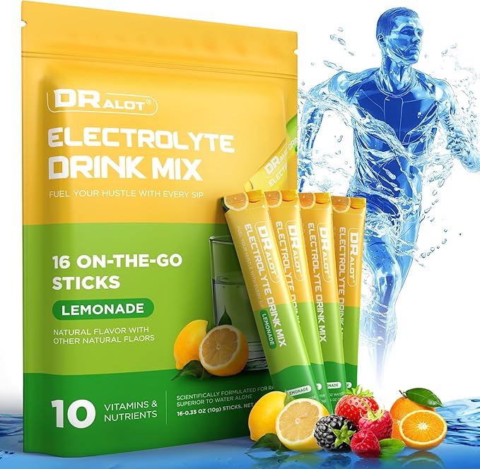 Juicy Splash 16 Packs Sugar Free Electrolytes Powder w/Natural Flavor, Liquid Daily IV Recharge+Tech. Mix 5 Electrolyte for Balance, Raw Seasalt Hydration Packets GF, Vegan, Non-GMO, Keto, Lemon