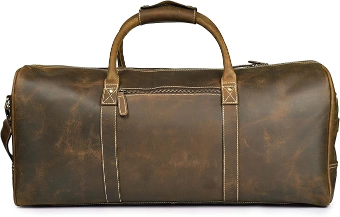 Leather Village Leather Duffel Bags for Men & Women-Stylish Travel Weekender Carry-On Sports Gym Overnight Luggage Bag - 20 Inch - Olive/Army Green