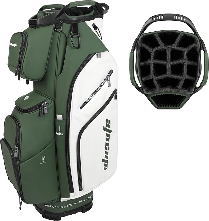 PU Leather Lightweight Men Women Blue White Black Green Golf Bag,Multiple 10 Pockets 14-Way Dividers Cooler Pouch Golf Cart Bag