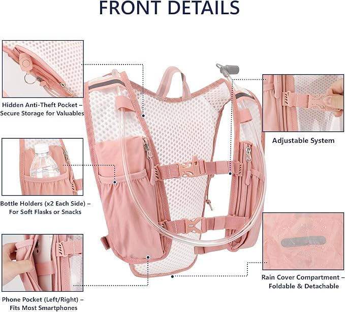 Zavothy Hydration Running Vest for Men & Women – Lightweight 1.5L Hydration Pack with Phone Pockets, Water Bottle Holders, Reflective Strips, Rain Cover – Trail Running, Cycling, Marathon