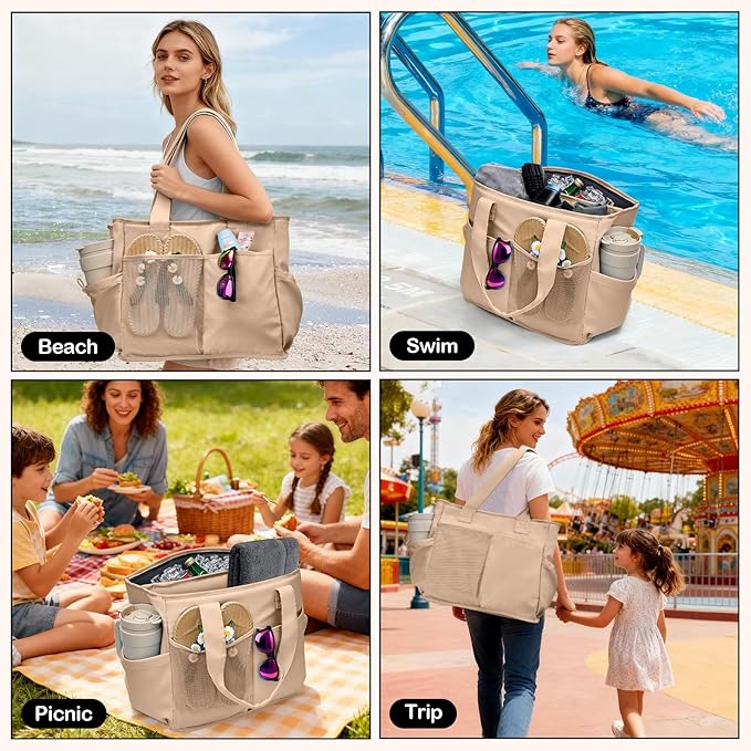 Odoland Soft Cooler Bag, Collapsible Leakproof Insulated Cooler Bag with Multi-Pocket Design, Portable Soft Side Cooler Backpack for Beach, Picnic, Camping, Travel and Daily Use for Women