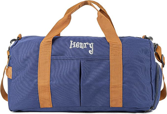 Duffle Bag for Men Personalized Overnight Bags Travel Bag with Durable Canvas Weekender Overnight Bag with Shoe Compartment Custom Groomsmen Gift for Travel Gym Storage Camping Moving (Blue)