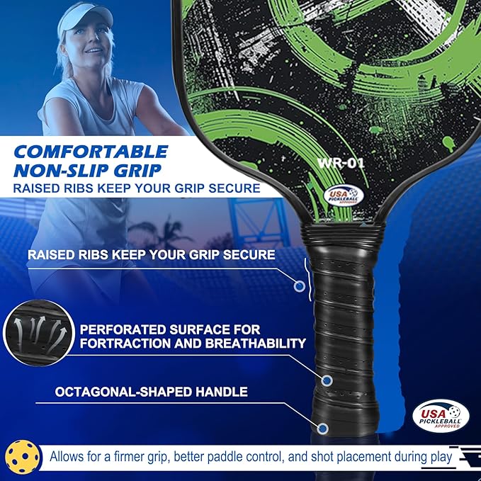 Carbon Fiber Pickleball Paddles Set of 4 or 2 Rackets,USAPA Approved Pickleballs Equipment with Balls,Bag,Accessories,Carbon Fiber T300 Lightweight Pickleball Racquet Set for Men,Women,Kids,Adults