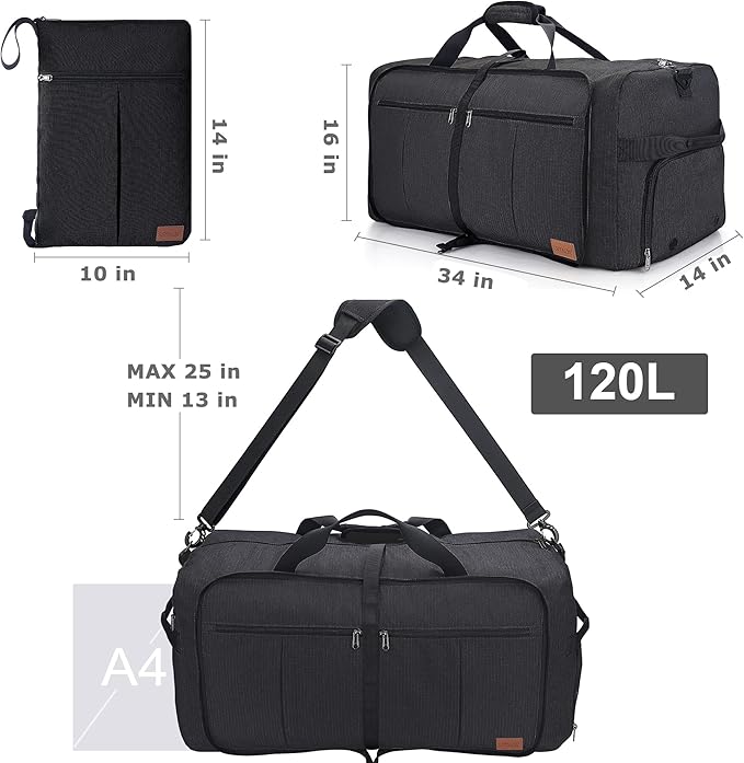 120L Foldable Collapsible Waterproof Travel Duffel Bag for Men and Women with Shoe Compartment
