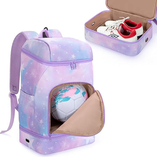 Soccer Backpack for Girls with Separate Ball Pocket and Shoe Compartment, Sports Bags for Soccer, Basketball, Volleyball