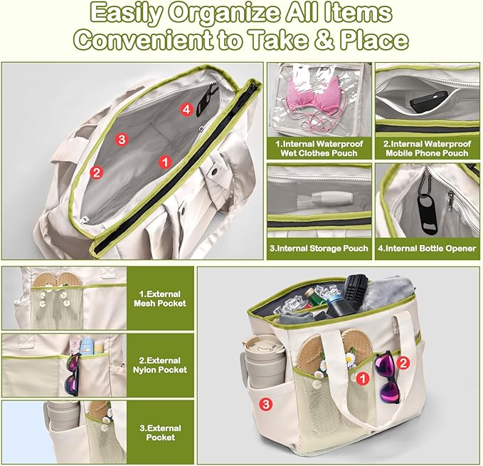 Odoland Soft Cooler Bag, Collapsible Leakproof Insulated Cooler Bag with Multi-Pocket Design, Portable Soft Side Cooler Backpack for Beach, Picnic, Camping, Travel and Daily Use for Women