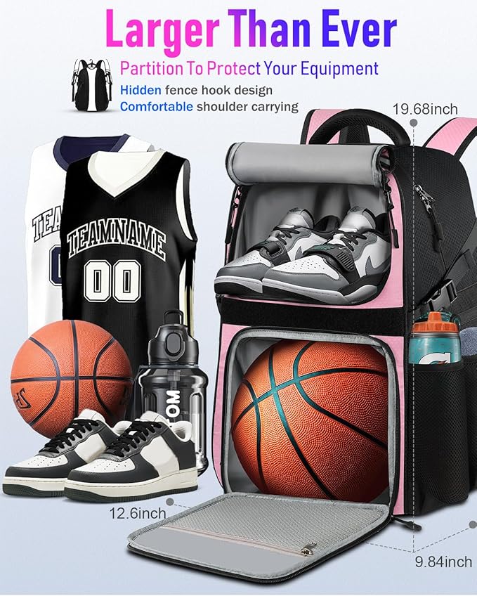 Basketball Bag Backpack with Ball Holder Shoes Compartment, Large Basketball Accessories Sports Bag