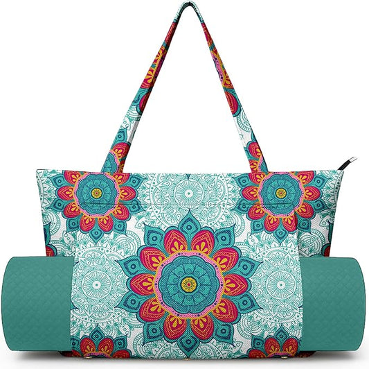 Adalore Women's Yoga Bag with Yoga Mat Carrier - Large Mat Pocket Fitness Tote for Pilates, Gym, Travel, Office & Beach