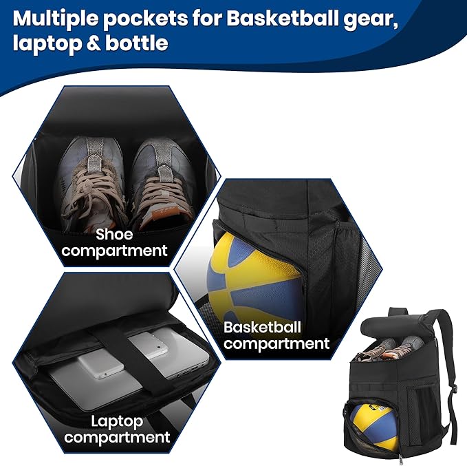Basketball Backpack Large Sports Bag for Men&Youth,Gym Bag with Separate Ball & Shoes Compartment,Travel Bag for Basketball,Soccer,Volleyball