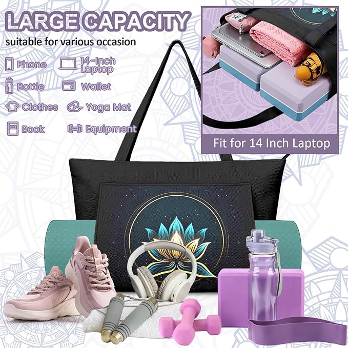 Adalore Women's Yoga Bag with Yoga Mat Carrier - Large Mat Pocket Fitness Tote for Pilates, Gym, Travel, Office & Beach
