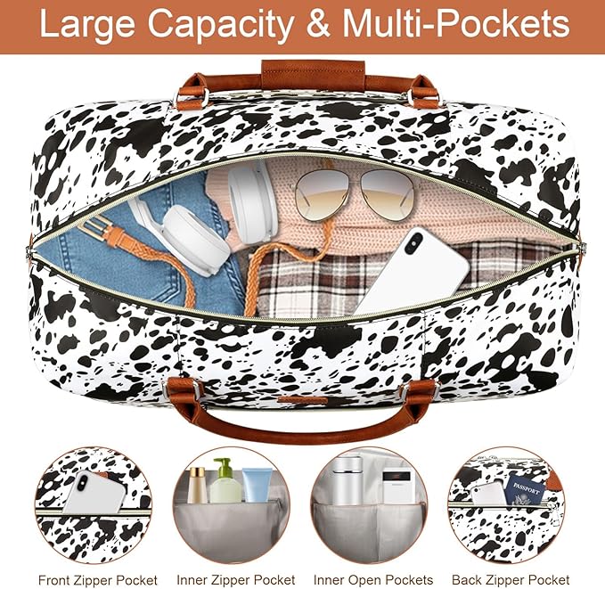 Weekender Bag for Women, Travel Duffel Bag Carry On Overnight Bag with Shoe Compartment Large Nylon Travel Weekend Tote Bag