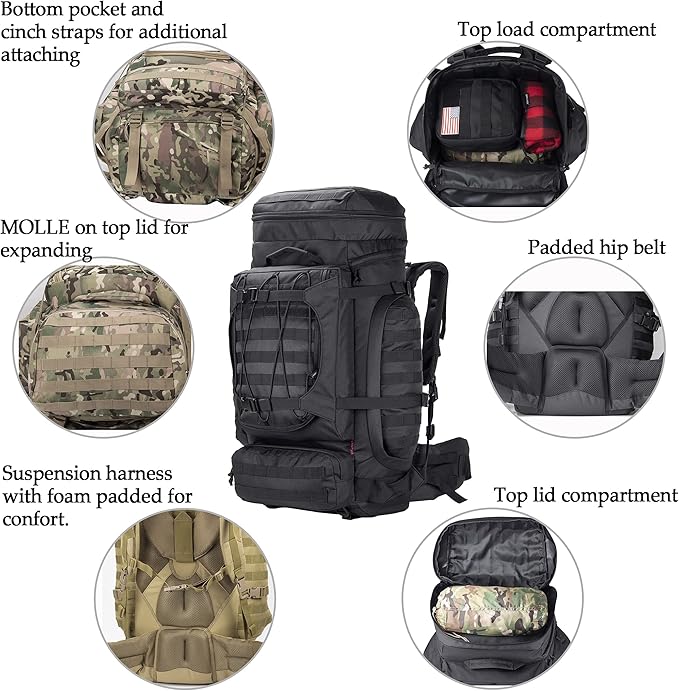 XMILPAX Large Military Backpack Army Rucksack Tactical MOLLE Pack for Camping Backpacking Hunting Bushcraft Adventure 70L…