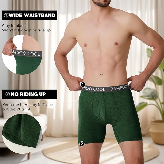 BAMBOO COOL Men's Ultra ComfortSoft Underwear, Moisture Wicking & Breathable No Ride Up Boxer Briefs with Fly, Multipack