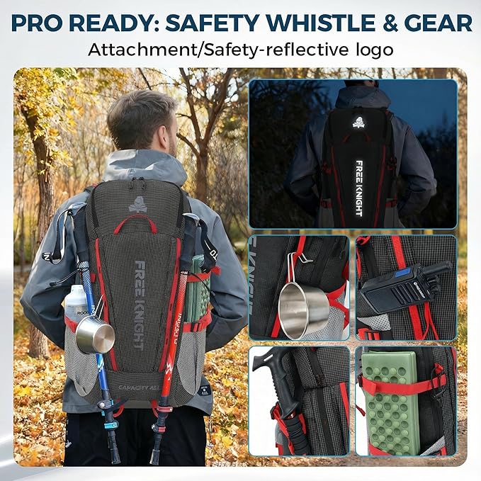 Bseash 45L Waterproof Hiking Camping Backpack with Rain Cover, Outdoor Sport Travel Bag Daypack for Climbing Skiing Cycling (Black)