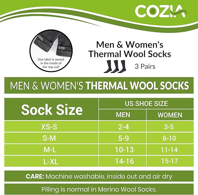 COZIA Merino Wool Socks for Men & Women Casual Warm Winter Cozy Thermal Socks