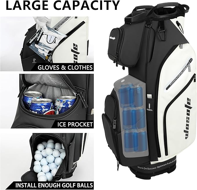 PU Leather Lightweight Men Women Blue White Black Green Golf Bag,Multiple 10 Pockets 14-Way Dividers Cooler Pouch Golf Cart Bag