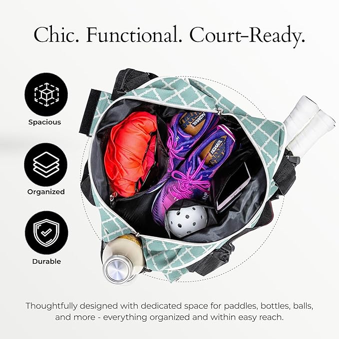 Pik’le’Ball Sport Premium Women's Pickleball Bag – Stylish and Versatile Sports Bag with Water Bottle Holder, Padded Paddle Pocket, and Spacious Design (fits 2+ Paddles!)