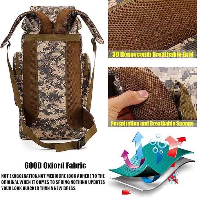 70L Hiking Backpack for Men, Waterproof Lightweight Camping Backpack, Military Rucksack with Molle, 3-Day Assault Pack for Travel, Climbing, Outdoor Sports (Green Camouflage)