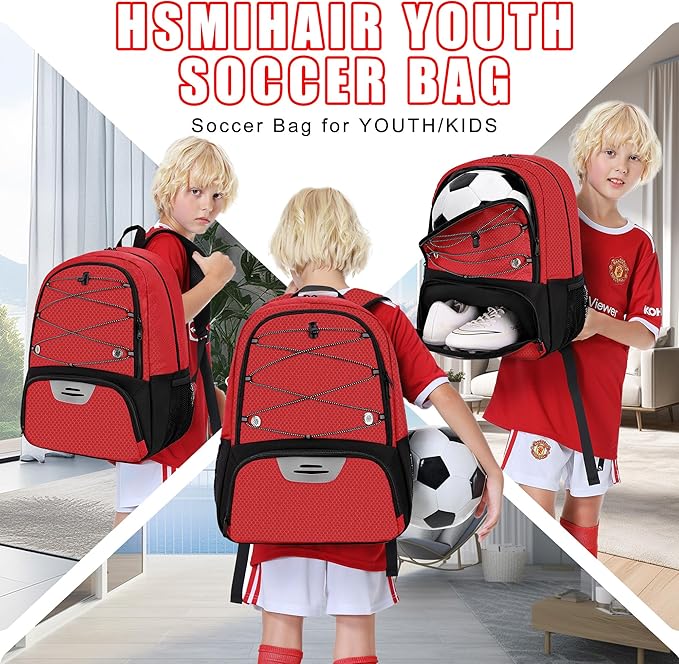 Youth Soccer Bag-Soccer Backpack&Backpack for Football Basketball,with Ball Compartment Separate Cleat Package