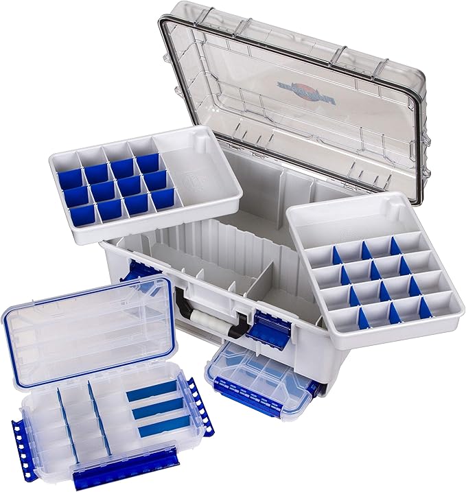 Flambeau Outdoors 4000WPBC Tackle Box - HD Waterproof Tackle Satchel System, 2 Removable Waterproof Tuff Tainers, Floating Satchel, Fishing Tackle & Gear Storage, Zerust Anti-Rust Dividers, Gray/Clear