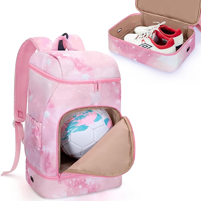 Soccer Backpack for Girls with Separate Ball Pocket and Shoe Compartment, Sports Bags for Soccer, Basketball, Volleyball