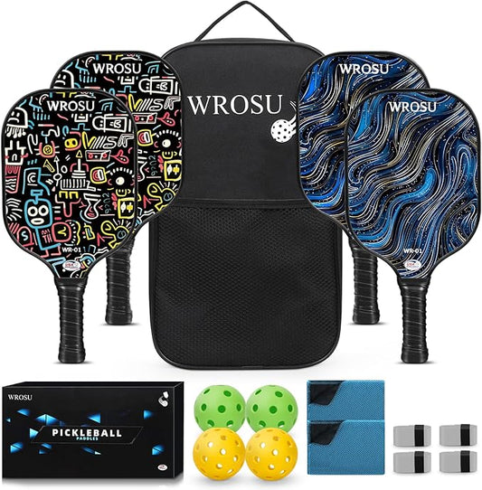 Carbon Fiber Pickleball Paddles Set of 4 or 2 Rackets,USAPA Approved Pickleballs Equipment with Balls,Bag,Accessories,Carbon Fiber T300 Lightweight Pickleball Racquet Set for Men,Women,Kids,Adults