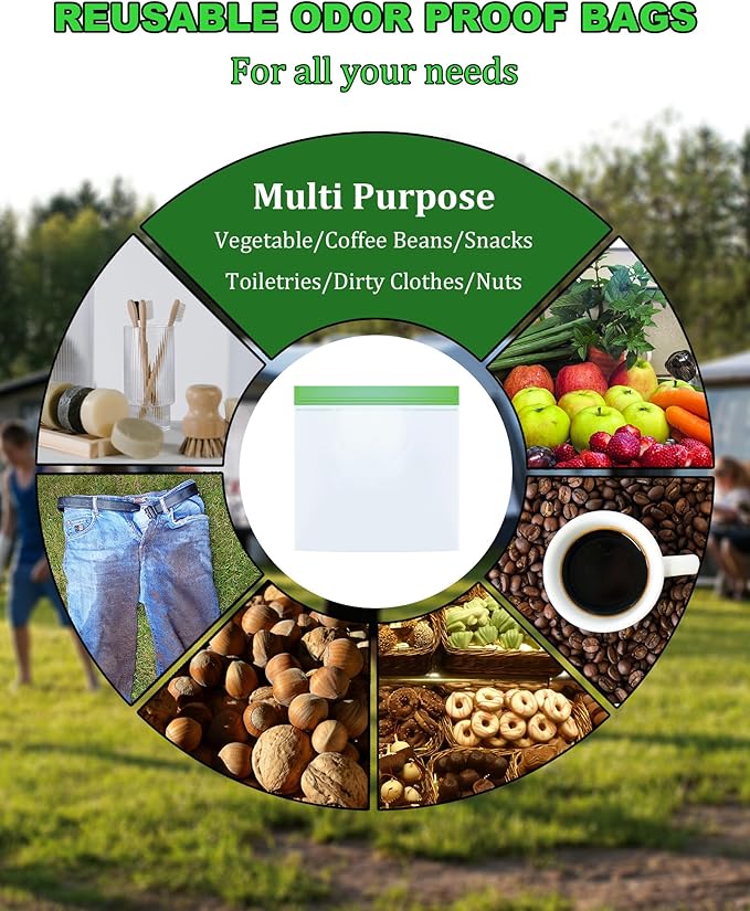 Odor Proof Storage Bags - 9 x 10 Inch Odor Food Bags for Backpacking, Camping and Home Organization - Reusable Smell Proof Bag Waterproof and Double Zip(2 Pack)