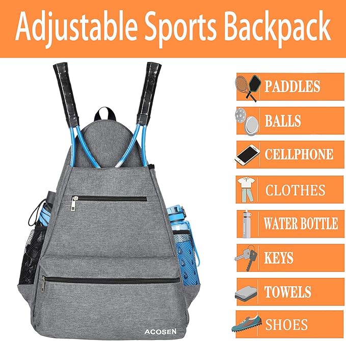ACOSEN Tennis Bag Tennis Backpack - Large Tennis Bags for Women and Men to Hold Tennis Racket,Pickleball Paddles, Badminton Racquet, Squash Racquet,Balls and Other Accessories