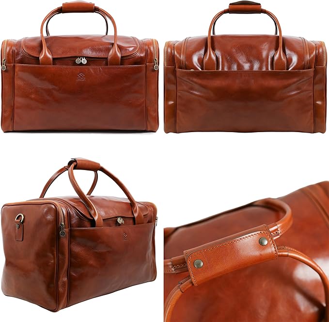 Leather Duffel Bag Weekend Bag Gym Large Travel Bag - Time Resistance