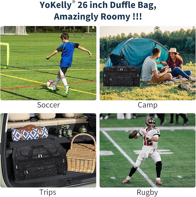 75L Large Duffle Bag for Men - 26 inch Duffel Bag Heavy Duty for Weekend Travel Sport Camping/Travel - Marble Black