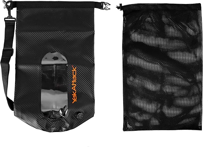 YakAttack 10L Roll-Top Drybag with Air Valve - Black Carbon | Waterproof Marine Dry Bag for Kayaking, Boating & Paddleboarding | Heavy Duty Drybag for Gear Protection | Roll Top Compression Bag
