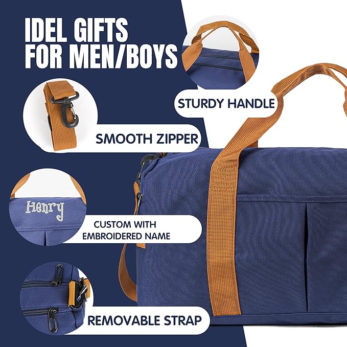 Duffle Bag for Men Personalized Overnight Bags Travel Bag with Durable Canvas Weekender Overnight Bag with Shoe Compartment Custom Groomsmen Gift for Travel Gym Storage Camping Moving (Blue)