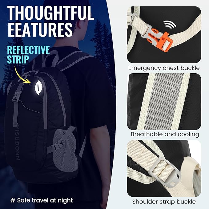 YISUDONN Hiking Backpack, 30L Lightweight Camping Water Resistant Large Hiking Bag Outdoor Travel Daypack for Men Wome