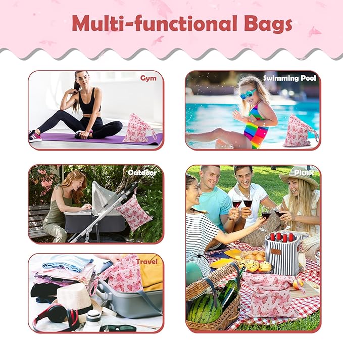 ALVABABY 3pcs Cloth Diaper Wet Dry Bags Waterproof Reusable with Two Zippered Pockets Travel Beach Pool Daycare Soiled Baby Items Yoga Gym Bag for Swimsuits or Wet Clothes 3L-ZM19A